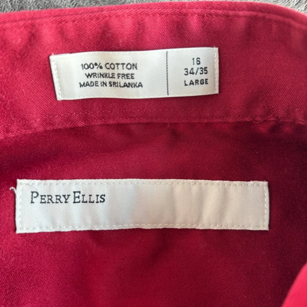 Perry Ellis Mens Large Red Cotton Wrinkle Free‎ Dress Shirt 16 34 35